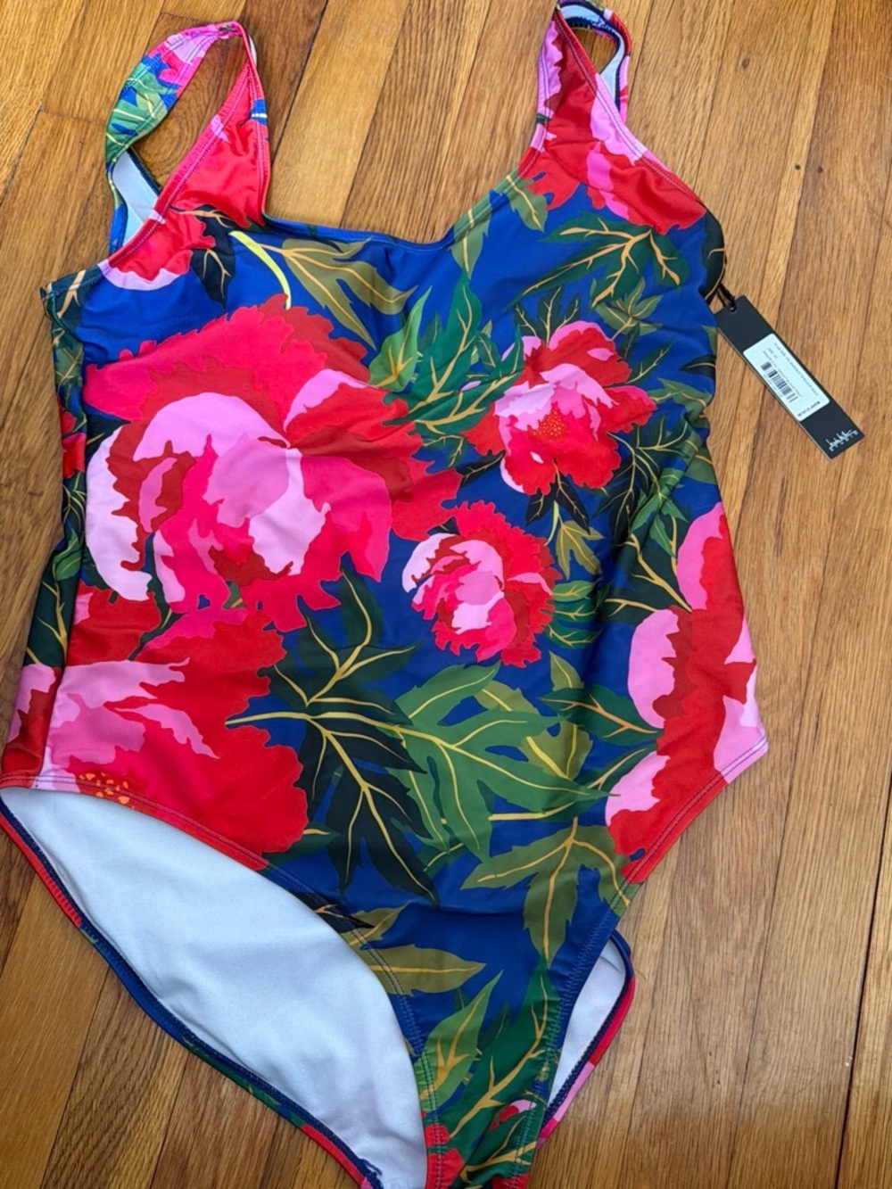 Pink and red floral one piece swimsuit